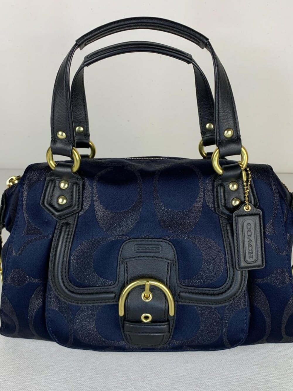 Coach Navy Blue Signature Handbag with Gold Hardware - Stylish & Luxe Accessory - Picture 8 of 8